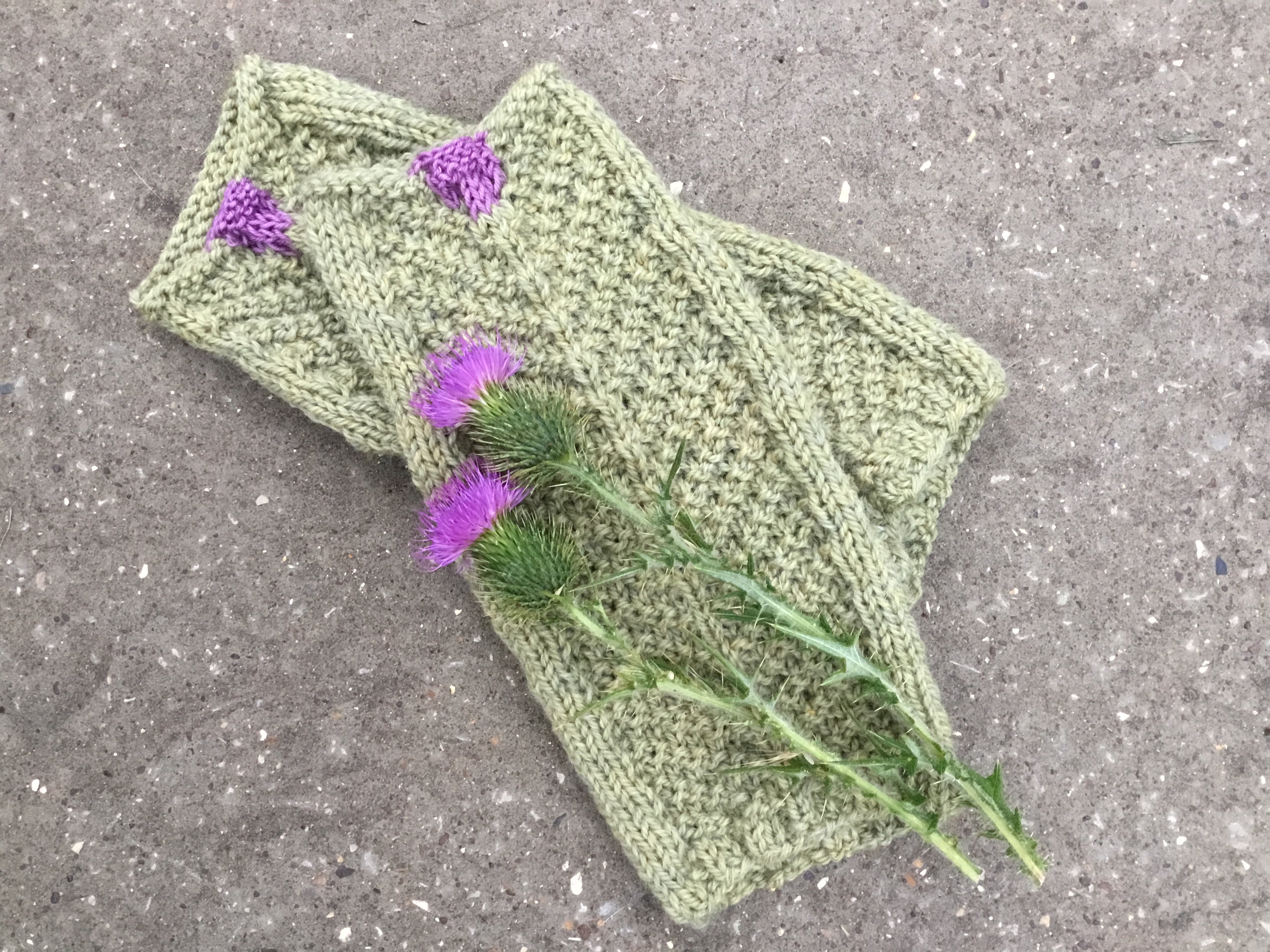 Thistles Arm Warmers. DK Knitting Pattern