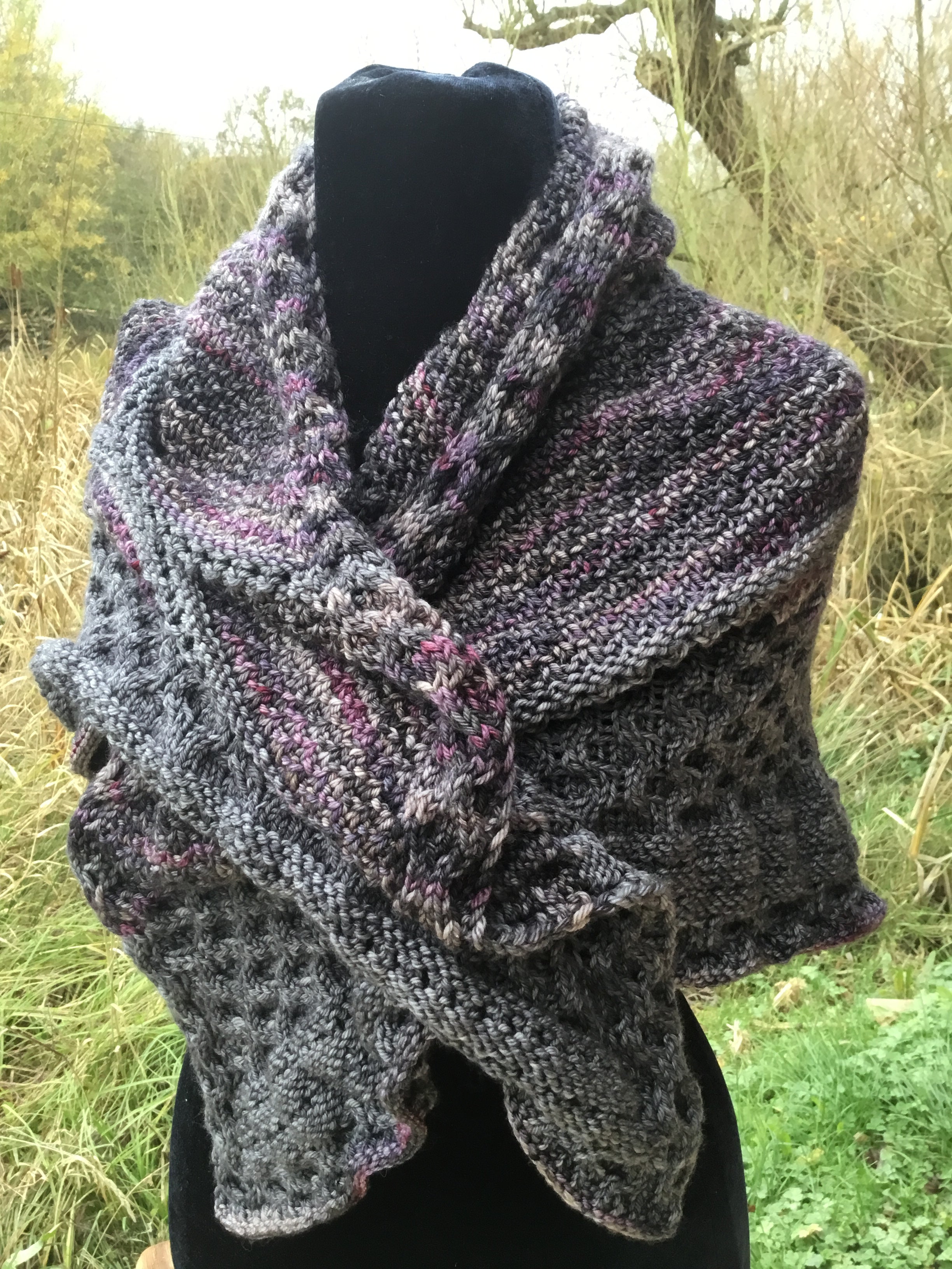 Bees On Heather Shawl. DK Knitting Pattern